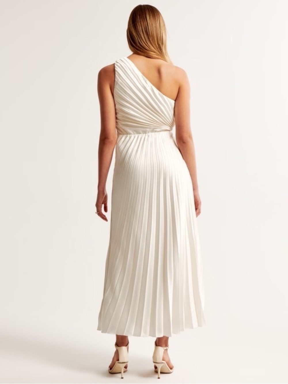 Abercrombie & Fitch Giselle Ivory One Shoulder Pleated Maxi Dress Sz Large Tall - Picture 3 of 8